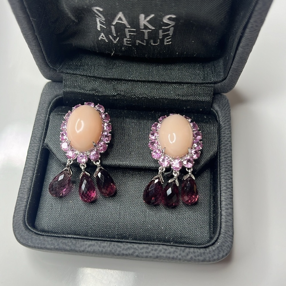 18KT PINK OPAL, PINK SAPPHIRE & PINK TOURMALINE EARRINGS